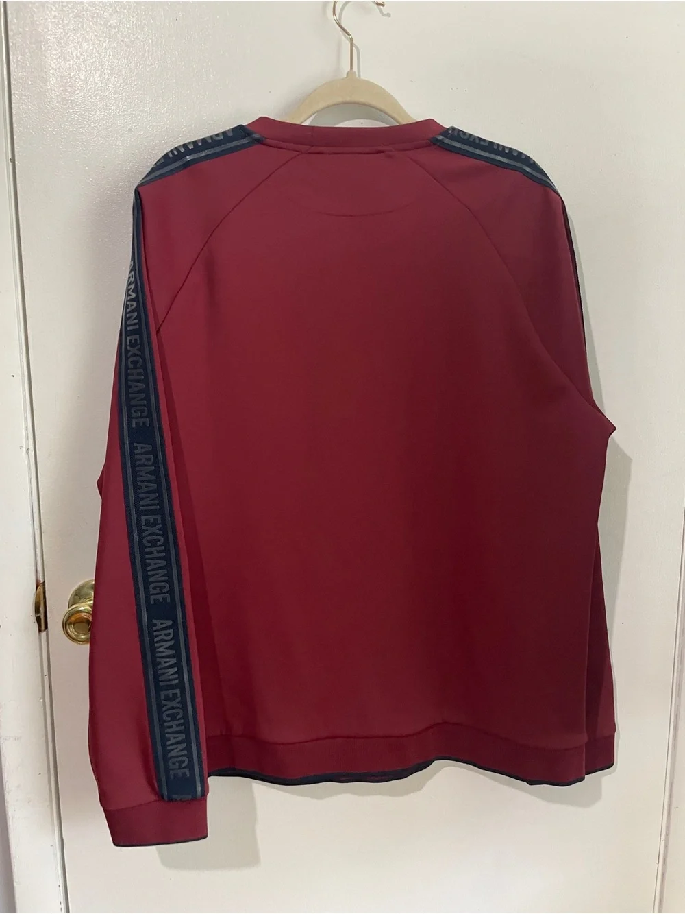 Armani Exchange Men's Maroon Crewneck Sweatshirt with Logo Sleeve Tape